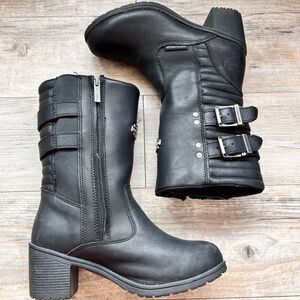 Vintage Harley Davidson Kirkley Black Moto Boots Buckle Biker 6.5 Leather